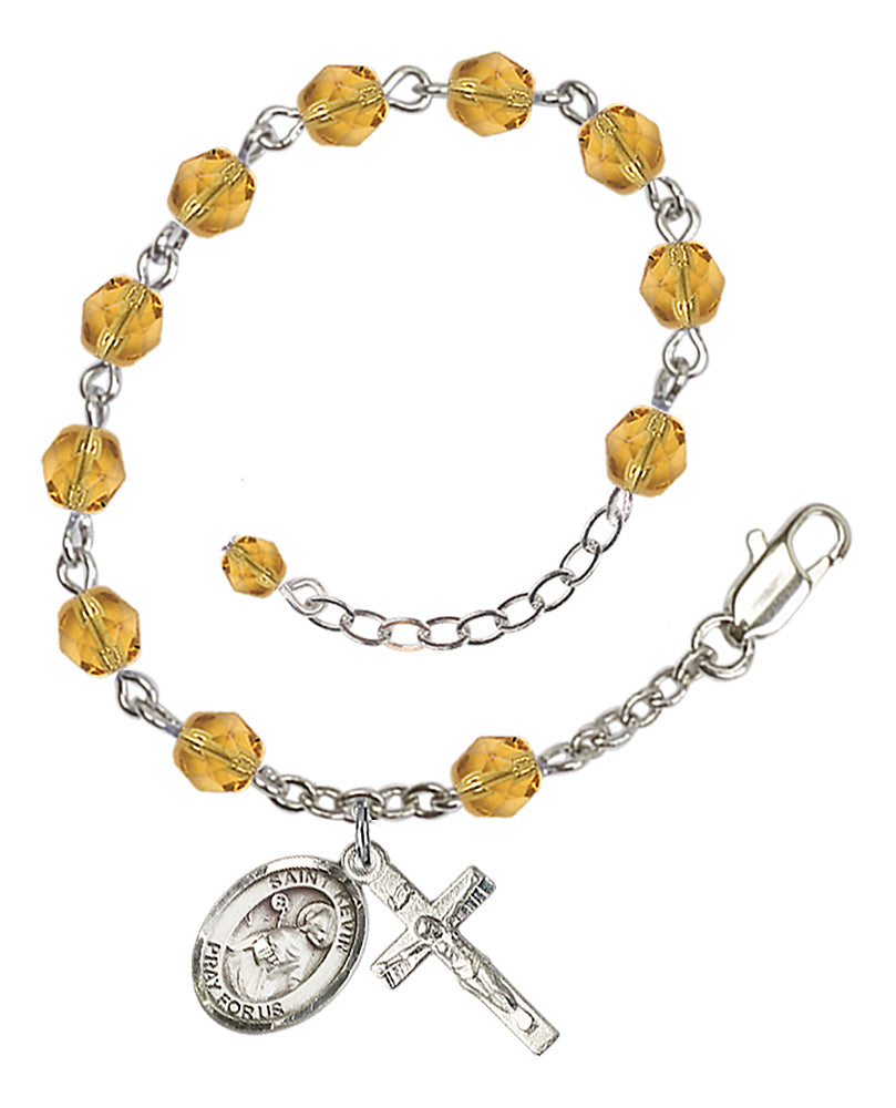 Saint Kevin Rosary Bracelet - Silver Plate - November - Topaz