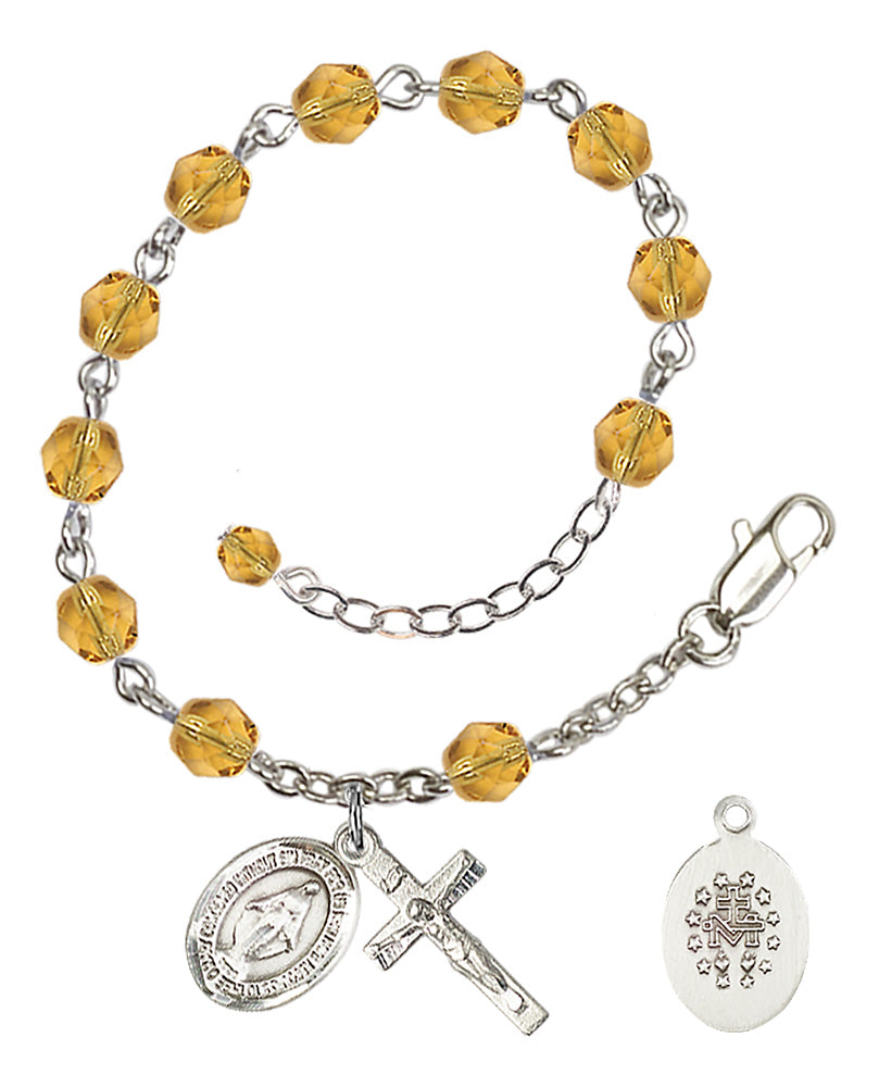 Miraculous Rosary Bracelet - Silver Plate - November - Topaz