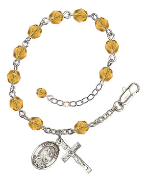 Saint Raphael the Archangel Rosary Bracelet - Silver Plate - November - Topaz