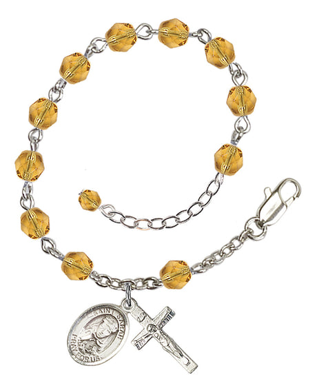 Saint Sarah Rosary Bracelet - Silver Plate - November - Topaz