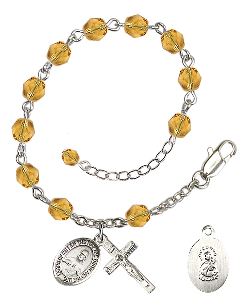 Scapular Rosary Bracelet - Silver Plate - November - Topaz