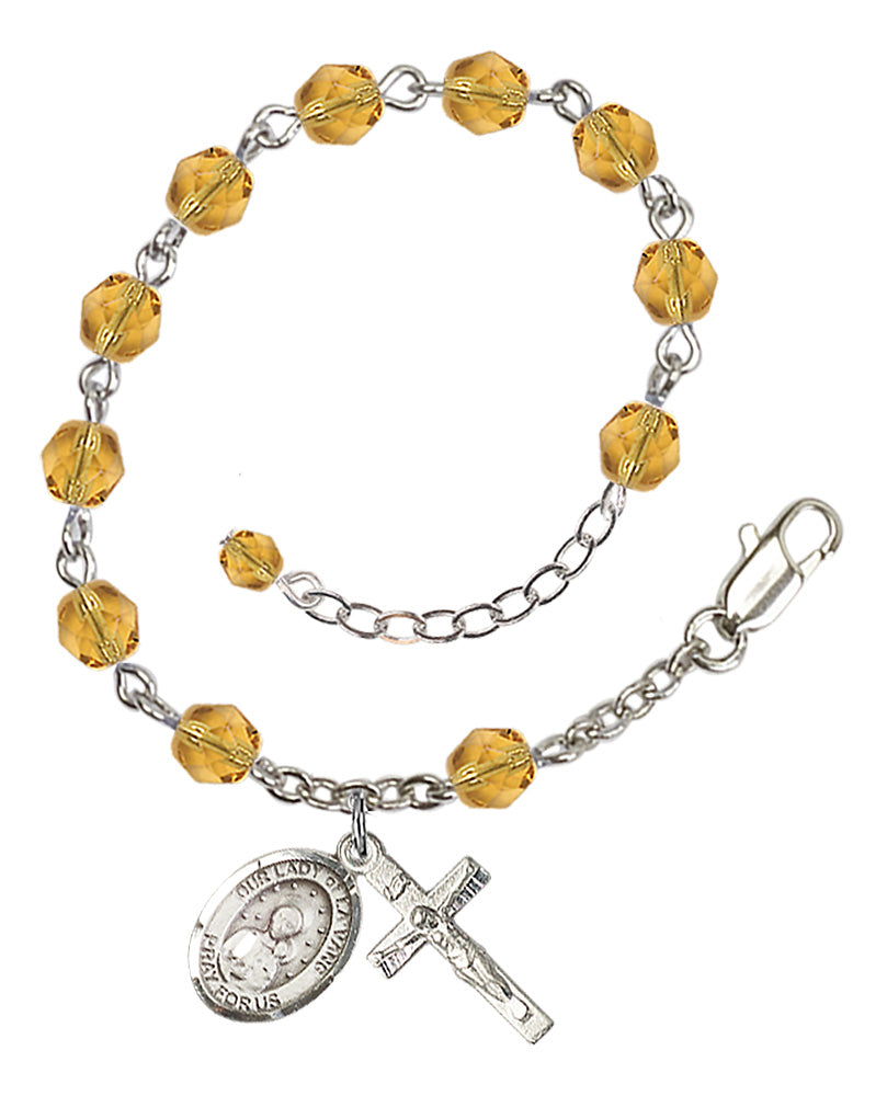 Our Lady of la Vang Rosary Bracelet - Silver Plate - November - Topaz