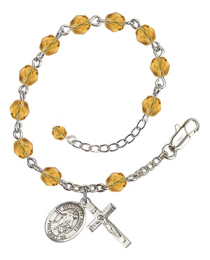 Guardian Angel with Child Rosary Bracelet - Silver Plate - November - Topaz