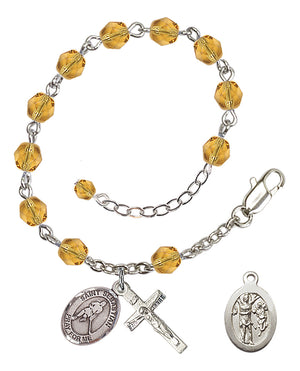 Saint Sebastian Ice Hockey Rosary Bracelet - Silver Plate - November - Topaz