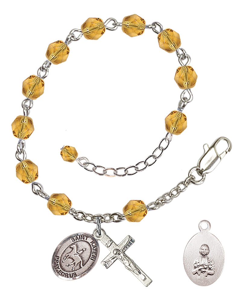 Saint Kateri Equestrian Rosary Bracelet - Silver Plate - November - Topaz