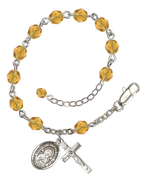 Our Lady of Perpetual Help Rosary Bracelet - Silver Plate - November - Topaz