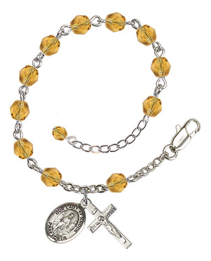 Our Lady of Knock Rosary Bracelet - Silver Plate - November - Topaz