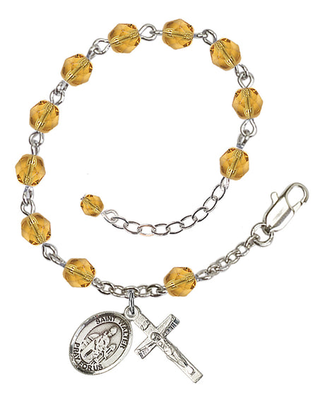 Saint Walter of Pontoise Rosary Bracelet - Silver Plate - November - Topaz