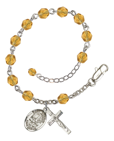 Saint Rosalia Rosary Bracelet - Silver Plate - November - Topaz