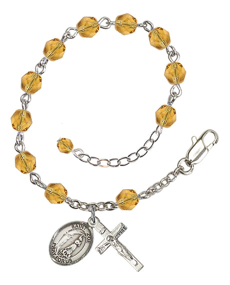 Saint Zoe of Rome Rosary Bracelet - Silver Plate - November - Topaz