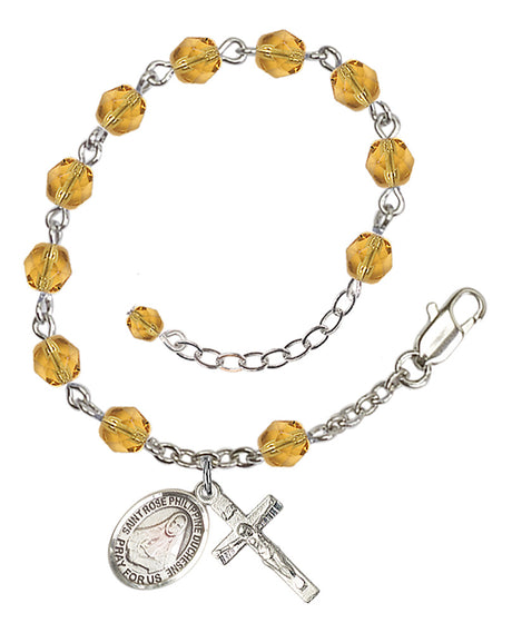 Saint Rose Philippine Duchesne Rosary Bracelet - Silver Plate - November - Topaz