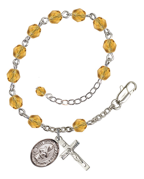Saint Simon the Apostle Rosary Bracelet - Silver Plate - November - Topaz