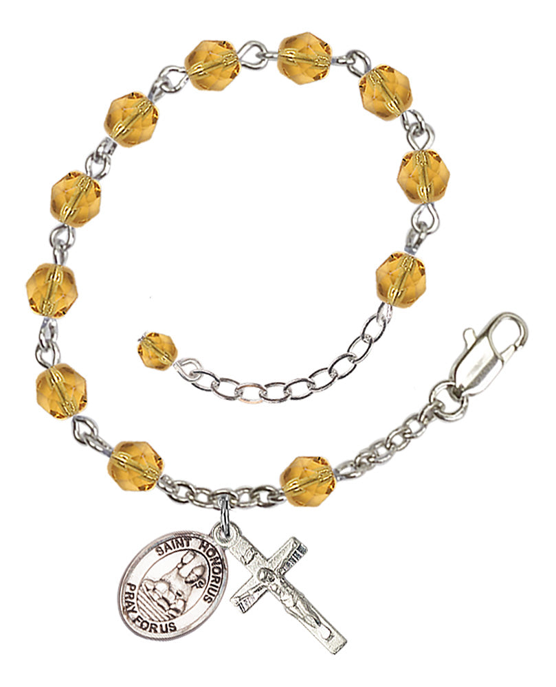 Saint Honorius of Amiens Rosary Bracelet - Silver Plate - November - Topaz