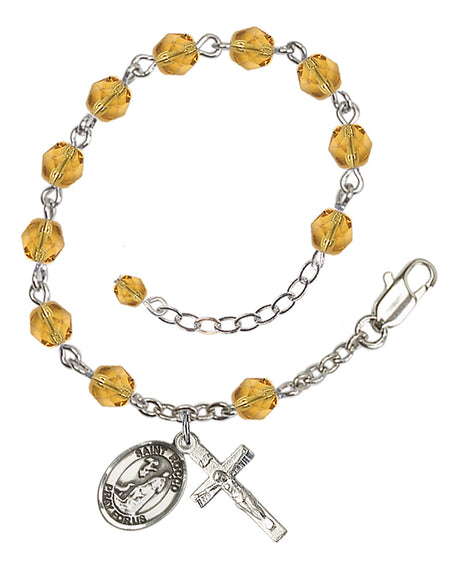 Saint Rocco Rosary Bracelet - Silver Plate - November - Topaz