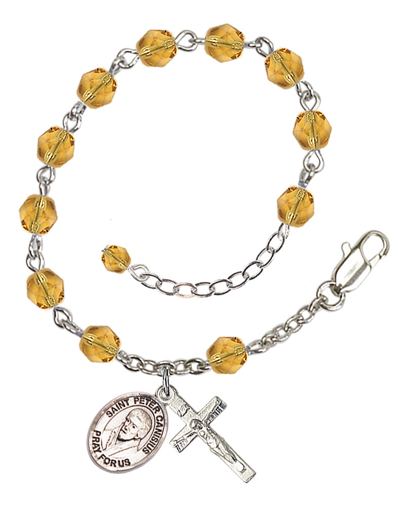 Saint Peter Canisius Rosary Bracelet - Silver Plate - November - Topaz