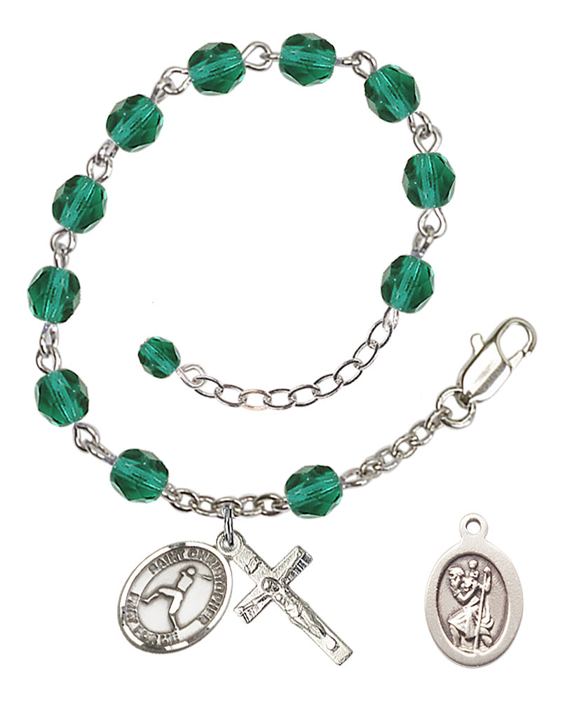 Saint Christopher Baseball Rosary Bracelet - Silver Plate - December - Zircon