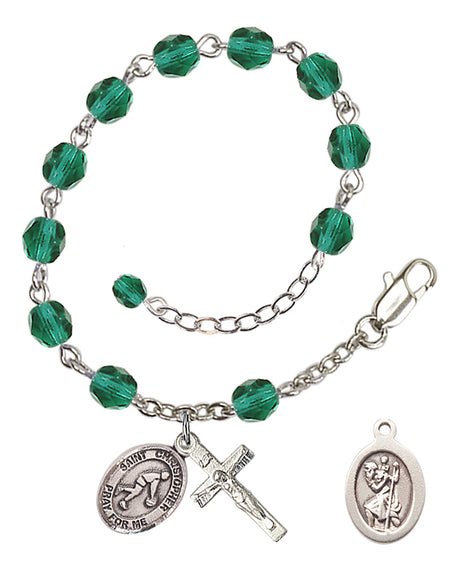 Saint Christopher Basketball Rosary Bracelet - Silver Plate - December - Zircon