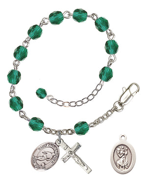 Saint Christopher Soccer Rosary Bracelet - Silver Plate - December - Zircon