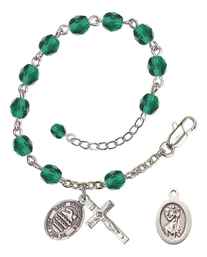 Saint Christopher Swimming Rosary Bracelet - Silver Plate - December - Zircon
