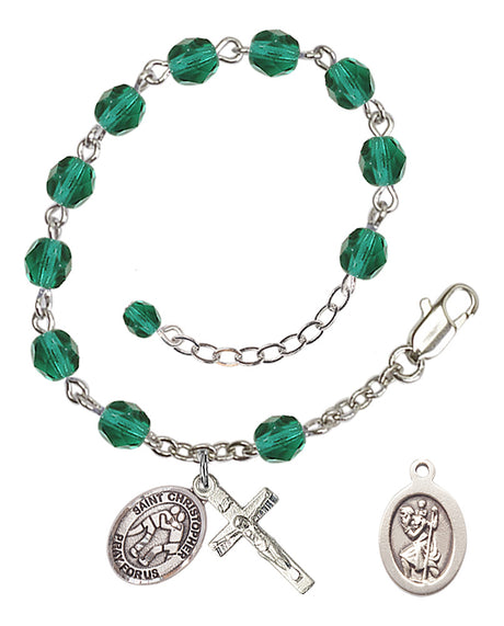 Saint Christopher Wrestling Rosary Bracelet - Silver Plate - December - Zircon