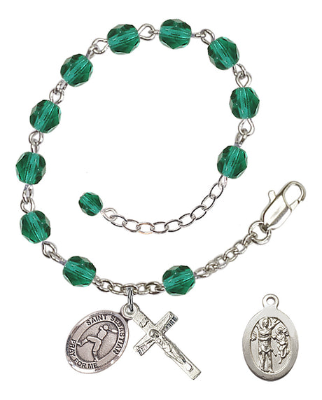 Saint Sebastian Baseball Rosary Bracelet - Silver Plate - December - Zircon