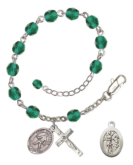 Saint Sebastian Field Hockey Rosary Bracelet - Silver Plate - December - Zircon