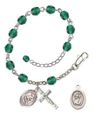 Saint Christopher Surfing Rosary Bracelet - Silver Plate - December - Zircon