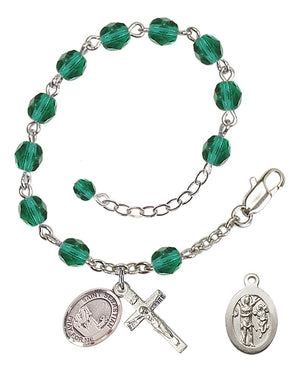 Saint Sebastian Fishing Rosary Bracelet - Silver Plate - December - Zircon