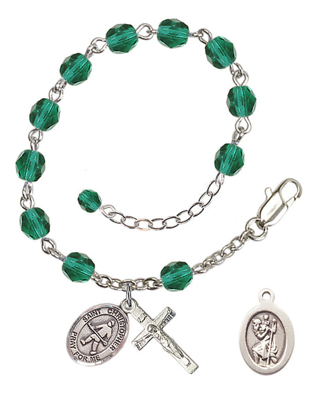 Saint Christopher Field Hockey Rosary Bracelet - Silver Plate - December - Zircon