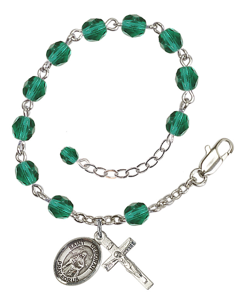 Saint Deborah Rosary Bracelet - Silver Plate - December - Zircon
