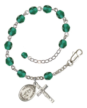 Virgin of the Globe Rosary Bracelet - Silver Plate - December - Zircon