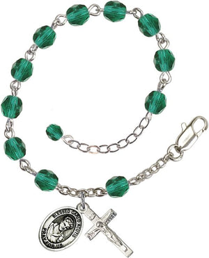 St. Carlo Acutis Birthstone Rosary Bracelet with Pewter Medal & Crucifix