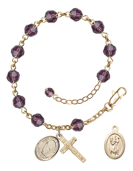 Saint Christopher Gymnastics Rosary Bracelet - 14K Gold Filled - February - Amethyst