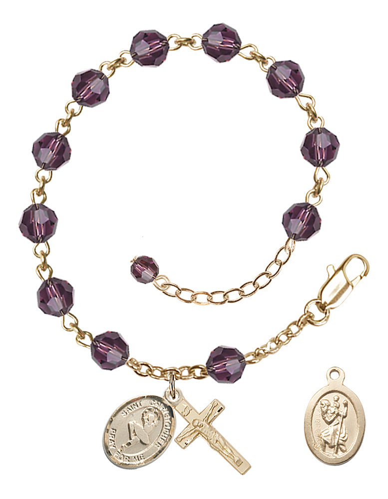 Saint Christopher Dance Rosary Bracelet - 14K Gold Filled - February - Amethyst