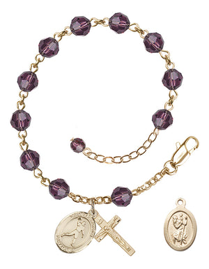 Saint Christopher Football Rosary Bracelet - 14K Gold Filled - February - Amethyst