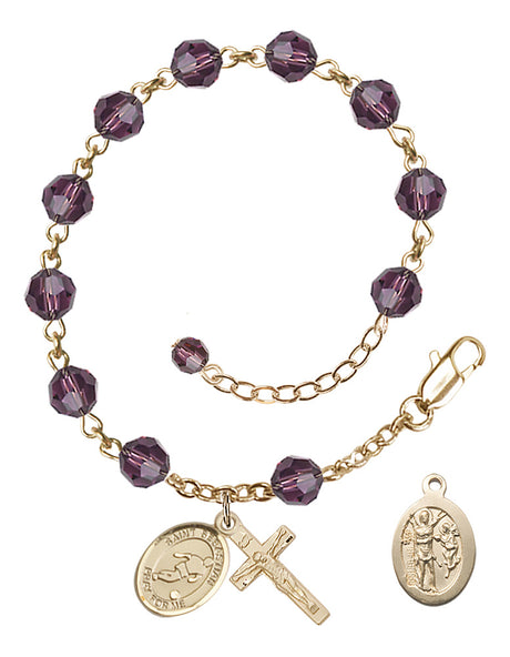 Saint Sebastian Soccer Rosary Bracelet - 14K Gold Filled - February - Amethyst