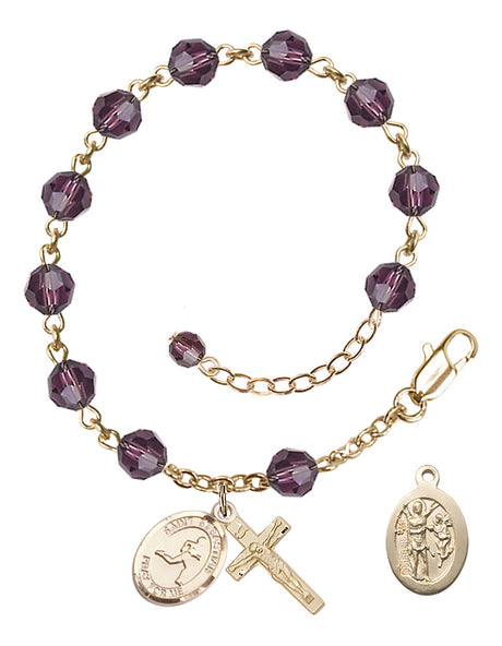 Saint Sebastian Track and Field Rosary Bracelet - 14K Gold Filled - February - Amethyst