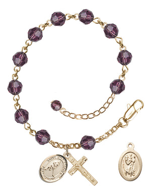 Saint Christopher Ice Hockey Rosary Bracelet - 14K Gold - February - Amethyst