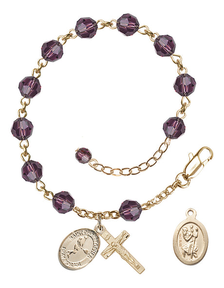 Saint Christopher Tennis Rosary Bracelet - 14K Gold - February - Amethyst