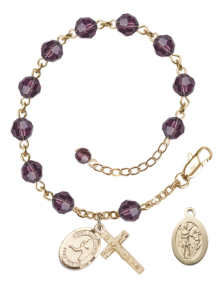 Saint Sebastian Track and Field Rosary Bracelet - 14K Gold - February - Amethyst