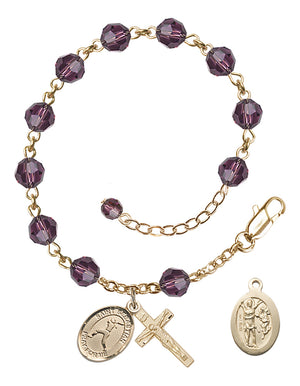 Saint Sebastian Softball Rosary Bracelet - 14K Gold - February - Amethyst