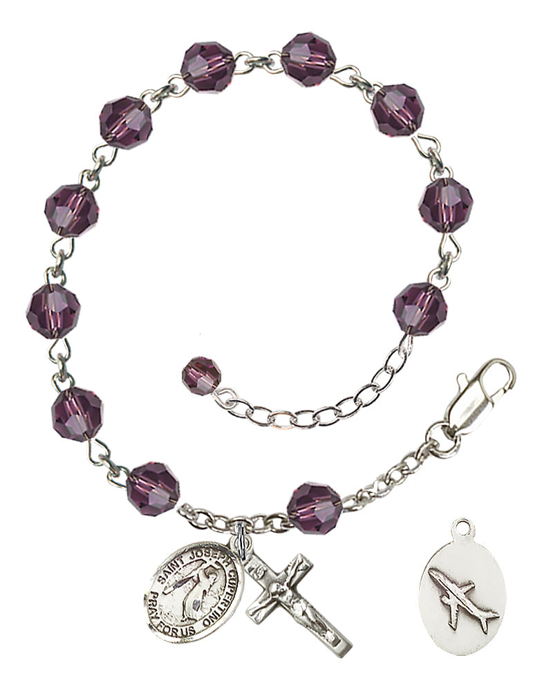 Saint Joseph of Cupertino Rosary Bracelet - Sterling Silver - February - Amethyst