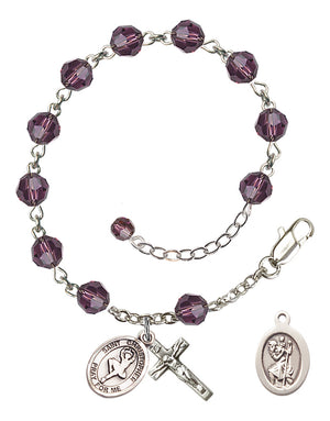 Saint Christopher Dance Rosary Bracelet - Sterling Silver - February - Amethyst