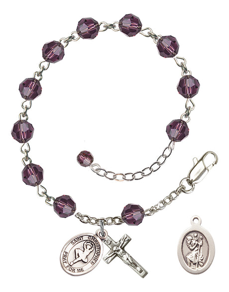 Saint Christopher Dance Rosary Bracelet - Sterling Silver - February - Amethyst