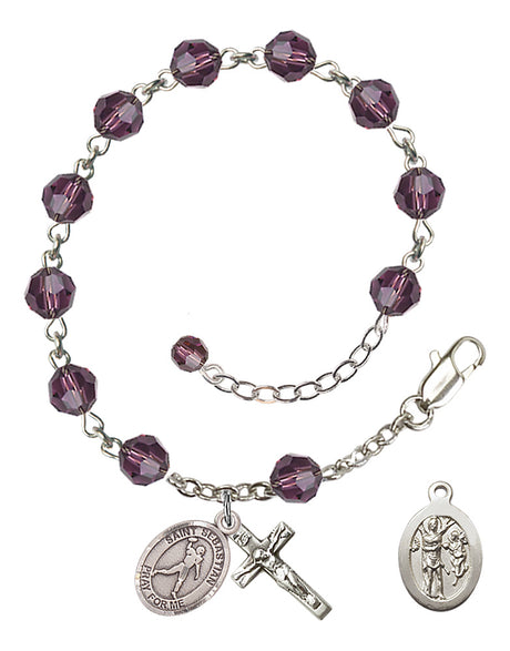Saint Sebastian Football Rosary Bracelet - Sterling Silver - February - Amethyst