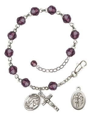 Saint Sebastian Basketball Rosary Bracelet - Sterling Silver - February - Amethyst