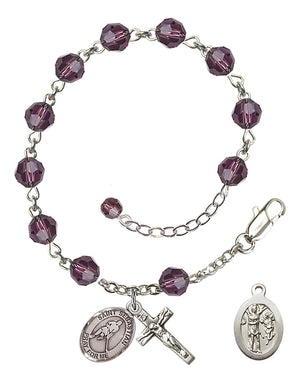 Saint Sebastian Ice Hockey Rosary Bracelet - Sterling Silver - February - Amethyst