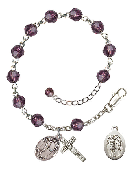 Saint Sebastian Tennis Rosary Bracelet - Sterling Silver - February - Amethyst