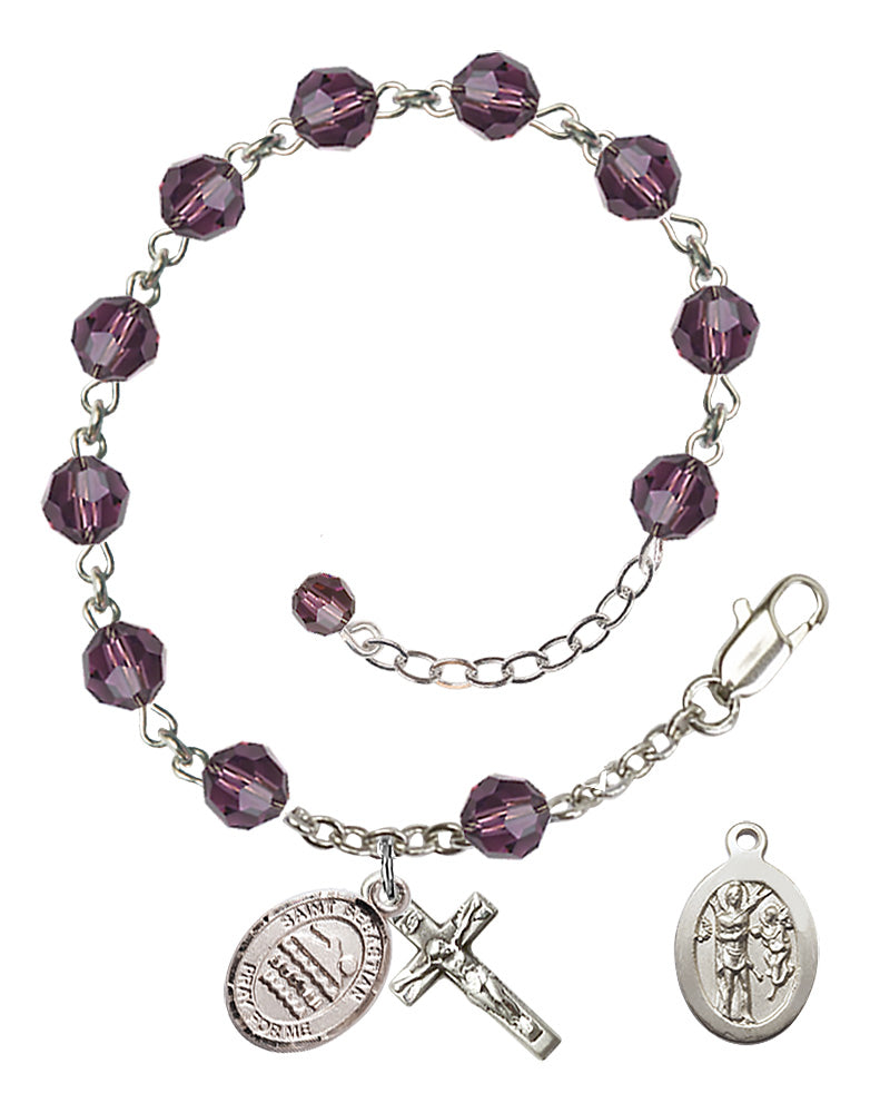 Saint Sebastian Swimming Rosary Bracelet - Sterling Silver - February - Amethyst