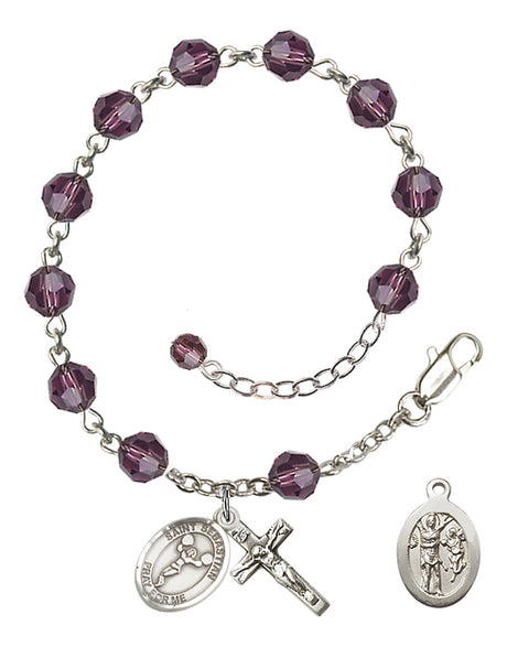 Saint Sebastian Cheerleading Rosary Bracelet - Sterling Silver - February - Amethyst
